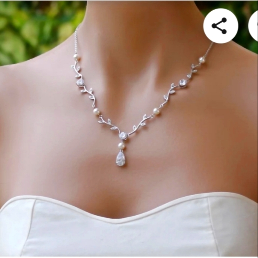 Bridal Pearl Drop Marcasite Neck